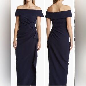 Vince Camuto Navy Off Shoulder Ruched Formal Dress Evening Gown Size 2